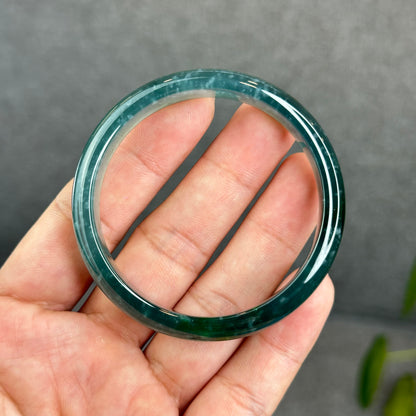 Natural Translucent Blue Water Jadeite Jade Bangle Leaf Style Size 53 mm