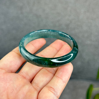 Natural Translucent Blue Water Jadeite Jade Bangle Leaf Style Size 53 mm