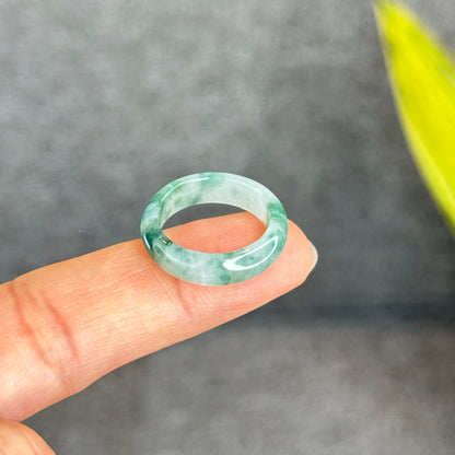 Natural Dark Floating Floral Moss Green Translucent Jadeite Jade Type A Ring Leaf Style Size 1.75
