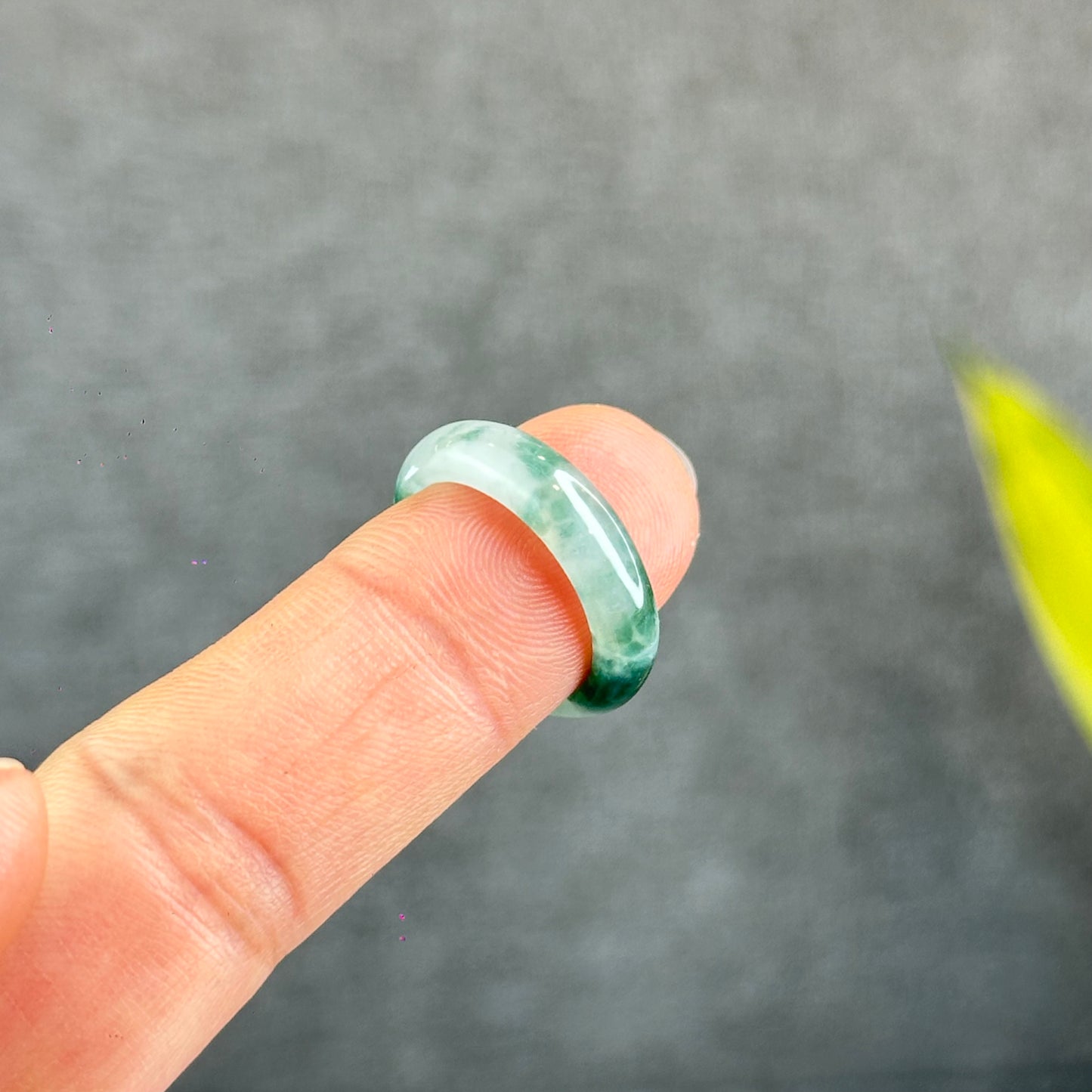 Natural Dark Floating Floral Moss Green Translucent Jadeite Jade Type A Ring Leaf Style Size 1.75