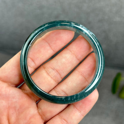Natural Translucent Blue Water Jadeite Jade Bangle Leaf Style Size 53 mm