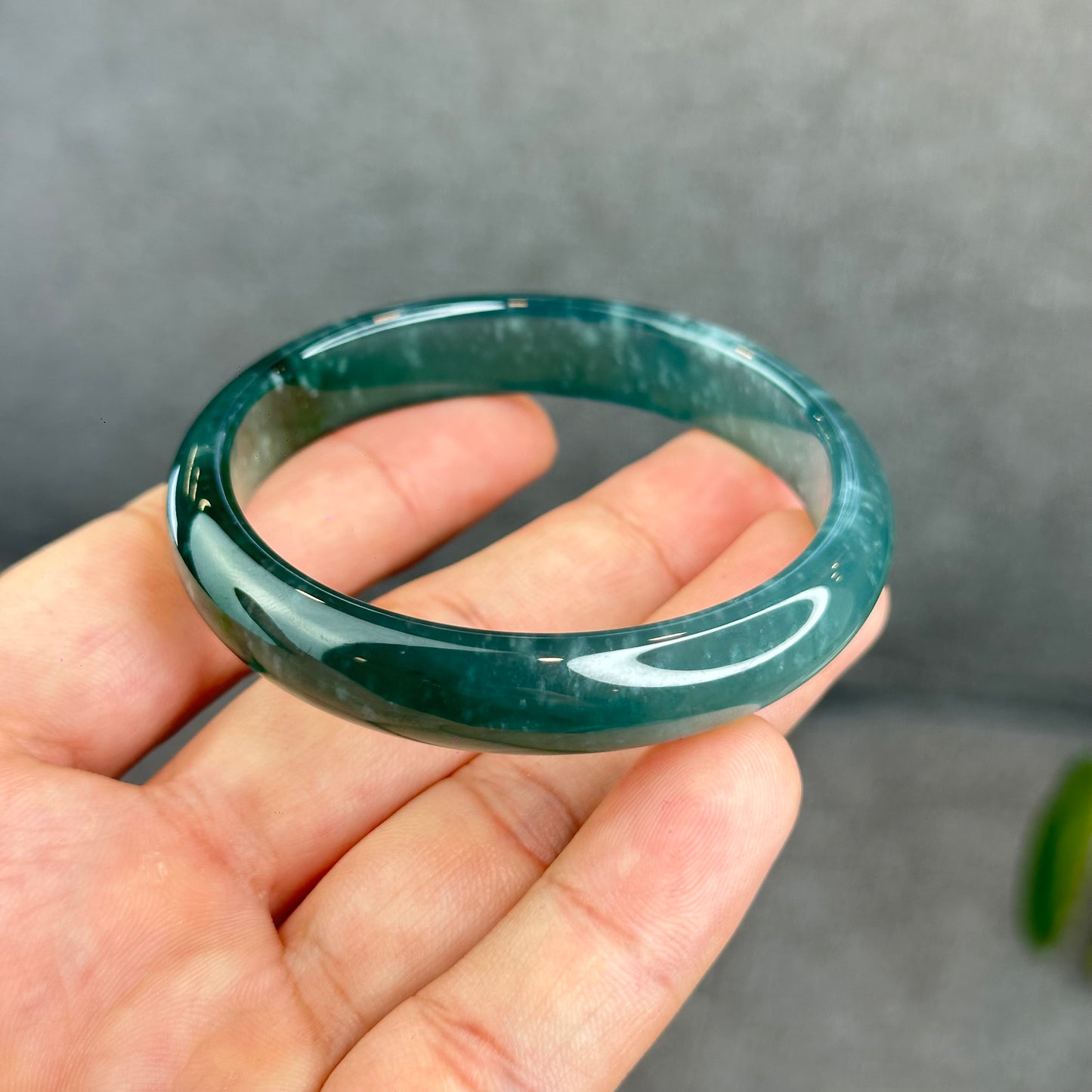 Natural Translucent Blue Water Jadeite Jade Bangle Leaf Style Size 53 mm