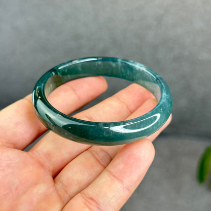 Natural Translucent Blue Water Jadeite Jade Bangle Leaf Style Size 53 mm