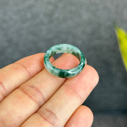 Natural Dark Floating Floral Moss Green Translucent Jadeite Jade Type A Ring Leaf Style Size 1.9