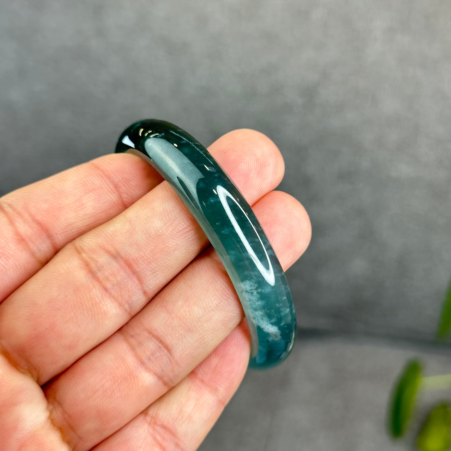 Natural Translucent Blue Water Jadeite Jade Bangle Leaf Style Size 53 mm