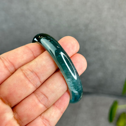 Natural Translucent Blue Water Jadeite Jade Bangle Leaf Style Size 53 mm