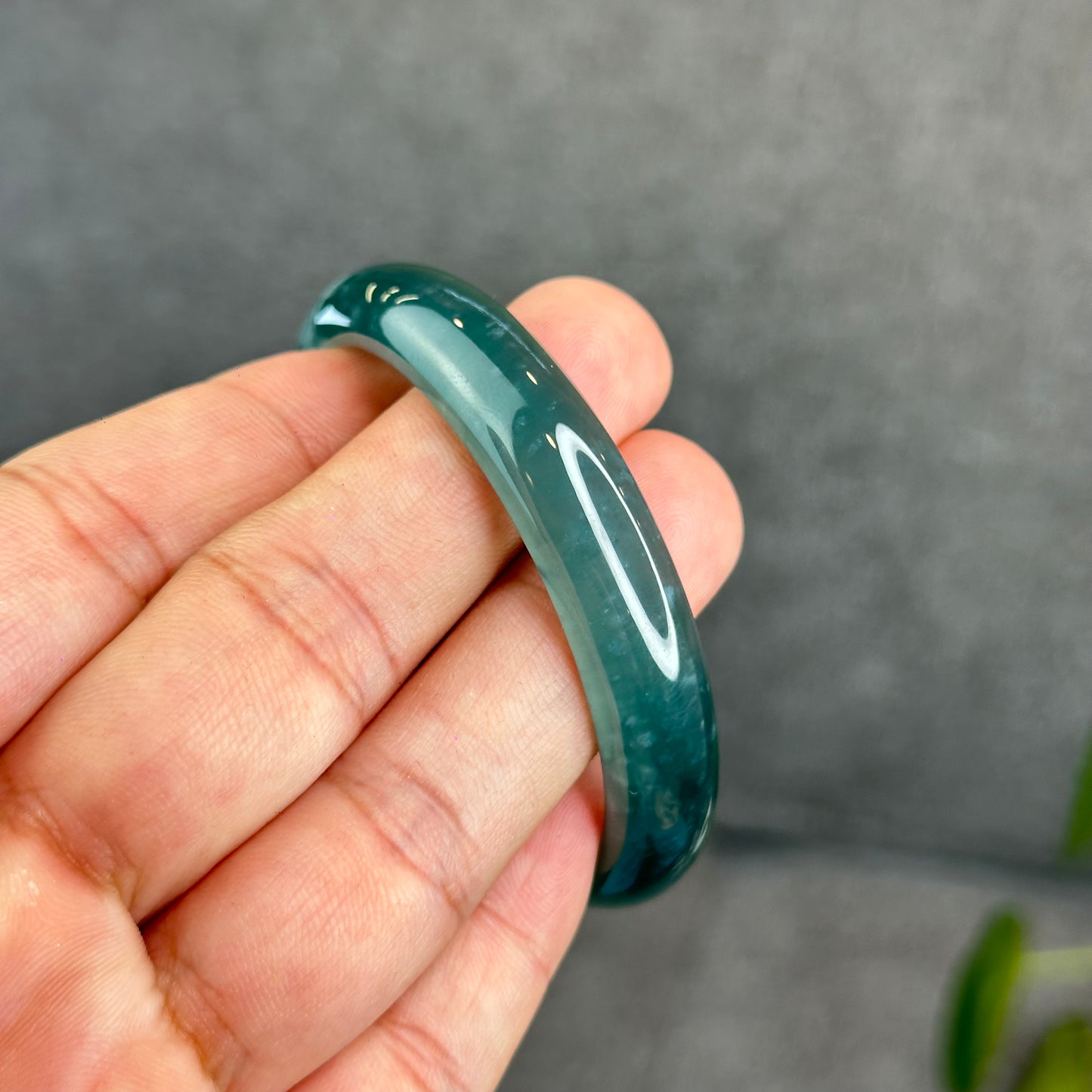 Natural Translucent Blue Water Jadeite Jade Bangle Leaf Style Size 53 mm