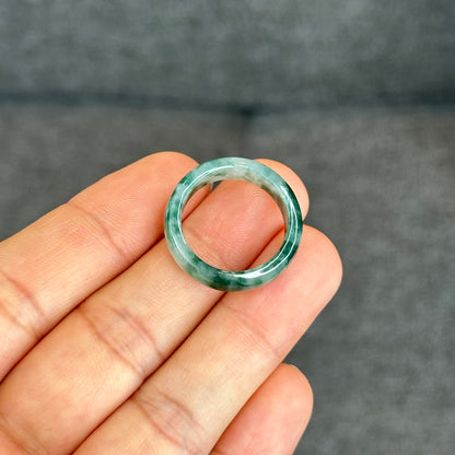 Natural Dark Floating Floral Moss Green Translucent Jadeite Jade Type A Ring Leaf Style Size 1.9