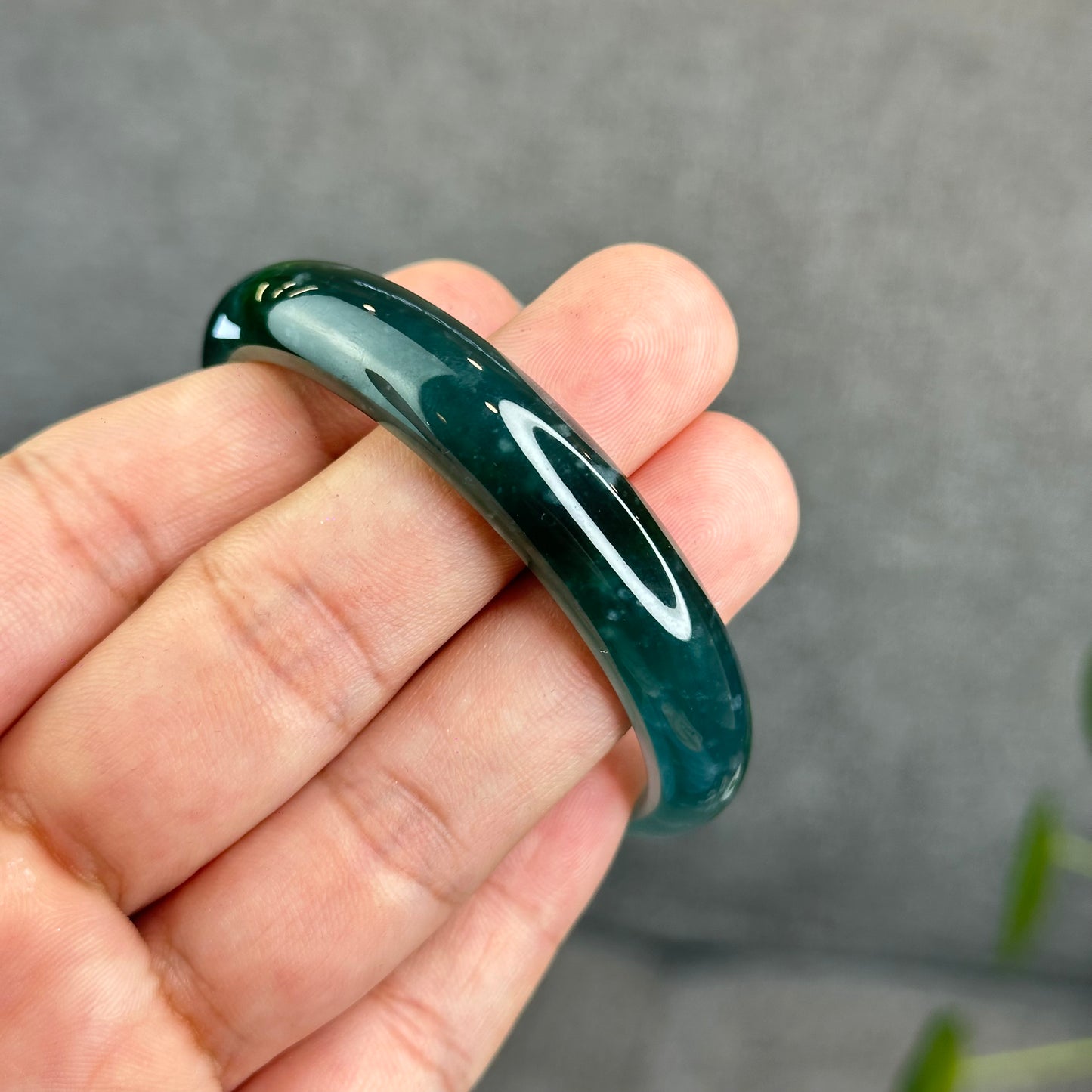 Natural Translucent Blue Water Jadeite Jade Bangle Leaf Style Size 53 mm