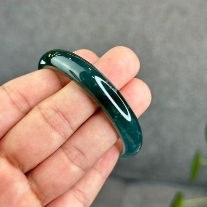 Natural Translucent Blue Water Jadeite Jade Bangle Leaf Style Size 53 mm