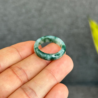 Natural Dark Floating Floral Moss Green Translucent Jadeite Jade Type A Ring Leaf Style Size 1.9