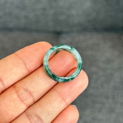 Natural Dark Floating Floral Moss Green Translucent Jadeite Jade Type A Ring Leaf Style Size 1.9