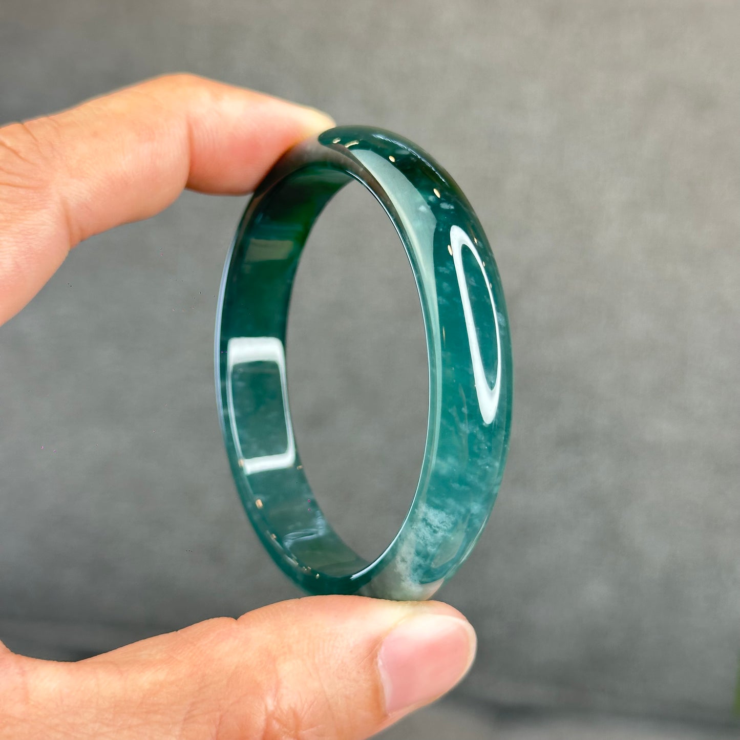 Natural Translucent Blue Water Jadeite Jade Bangle Leaf Style Size 53 mm