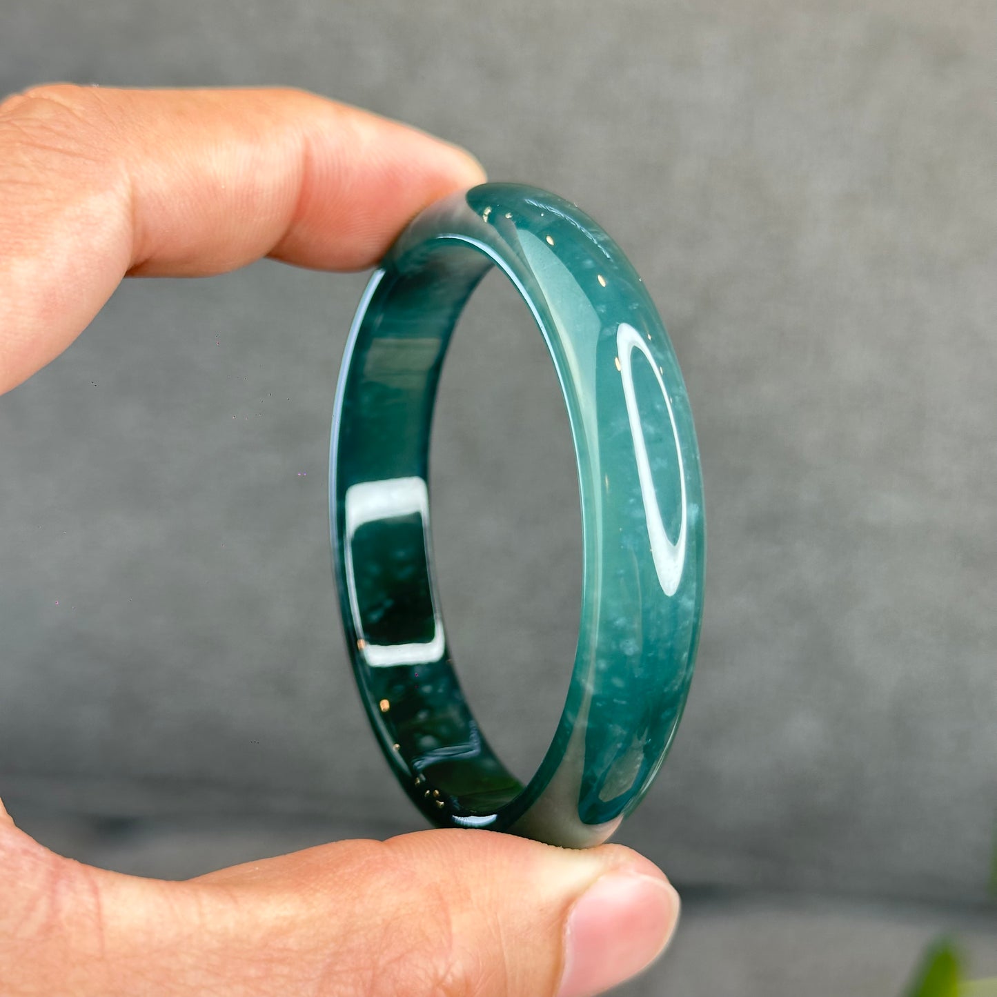 Natural Translucent Blue Water Jadeite Jade Bangle Leaf Style Size 53 mm