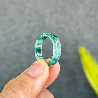 Natural Dark Floating Floral Moss Green Translucent Jadeite Jade Type A Ring Leaf Style Size 1.9