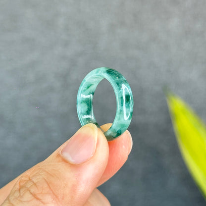 Natural Dark Floating Floral Moss Green Translucent Jadeite Jade Type A Ring Leaf Style Size 1.9
