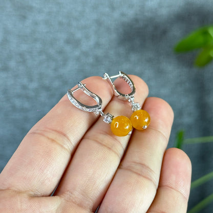 Natural Orange Jadeite Jade 8 mm Earrings in Silver setting