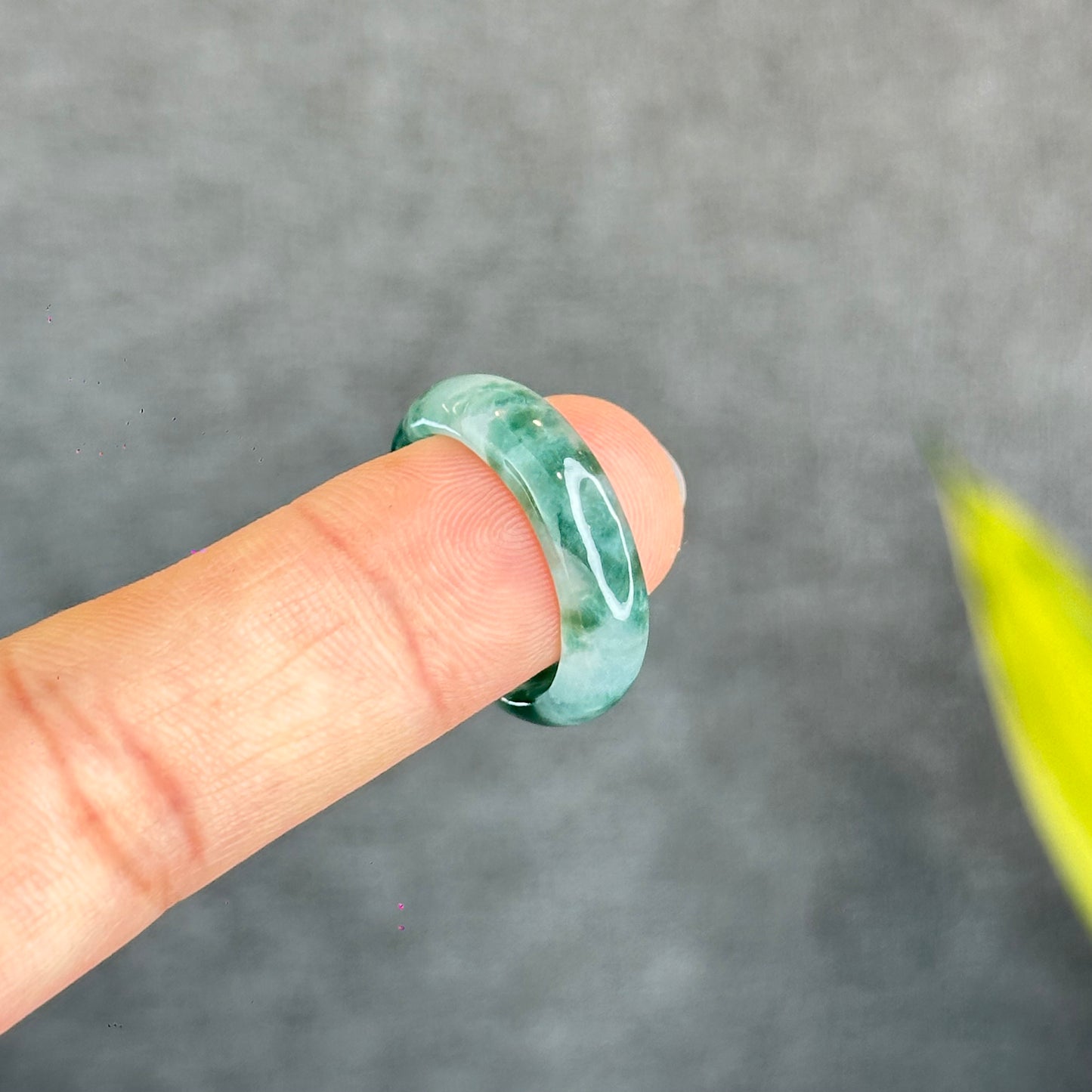 Natural Dark Floating Floral Moss Green Translucent Jadeite Jade Type A Ring Leaf Style Size 1.9