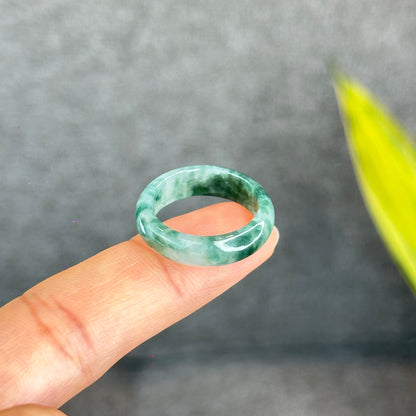 Natural Dark Floating Floral Moss Green Translucent Jadeite Jade Type A Ring Leaf Style Size 1.9