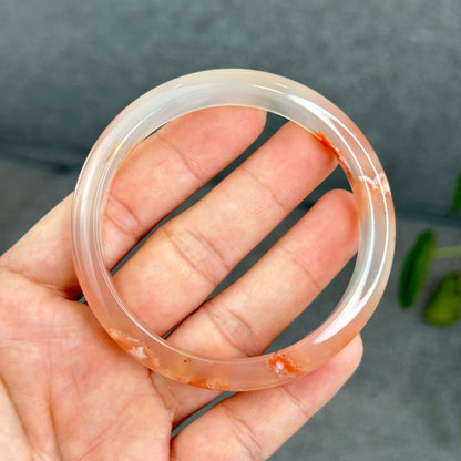 Natural Translucent Floral Agate Bangle Leaf Style Size 60.5 mm