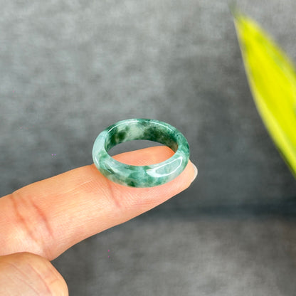 Natural Dark Floating Floral Moss Green Translucent Jadeite Jade Type A Ring Leaf Style Size 1.9