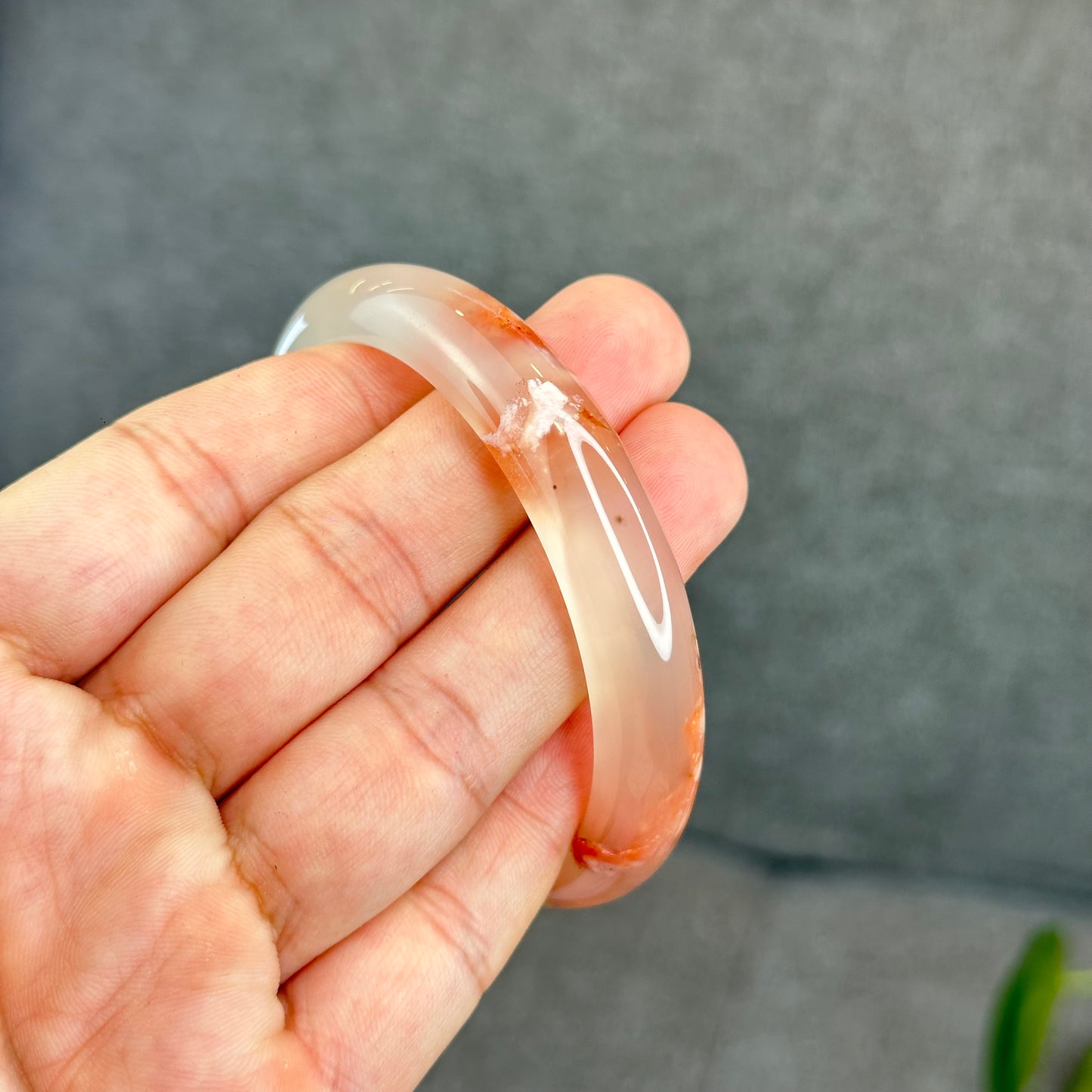 Natural Translucent Floral Agate Bangle Leaf Style Size 60.5 mm