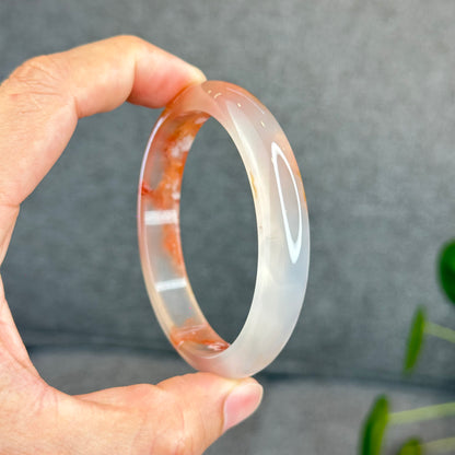 Natural Translucent Floral Agate Bangle Leaf Style Size 60.5 mm