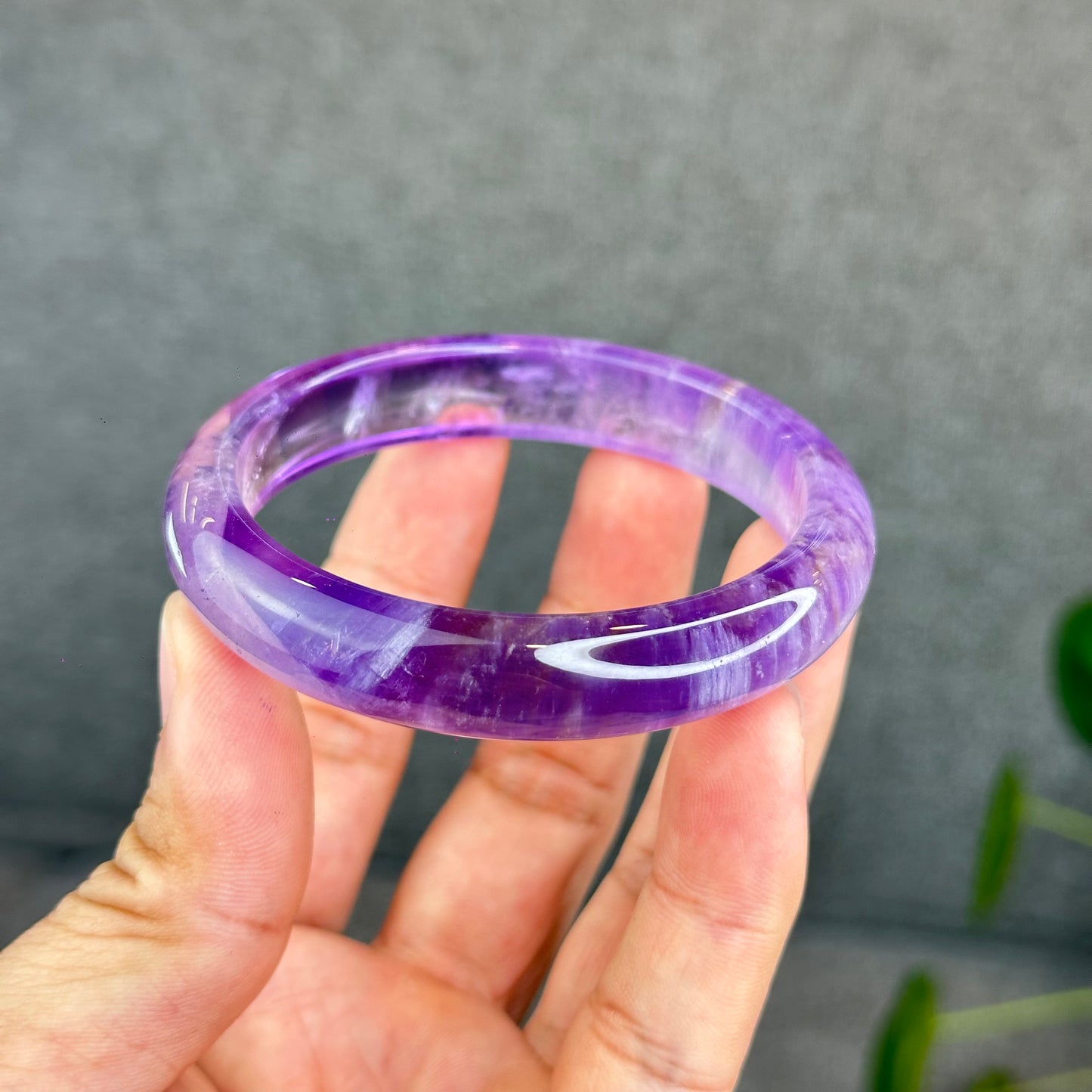 Natural Amethyst VIP Bangle Leaf Style Size 57 mm
