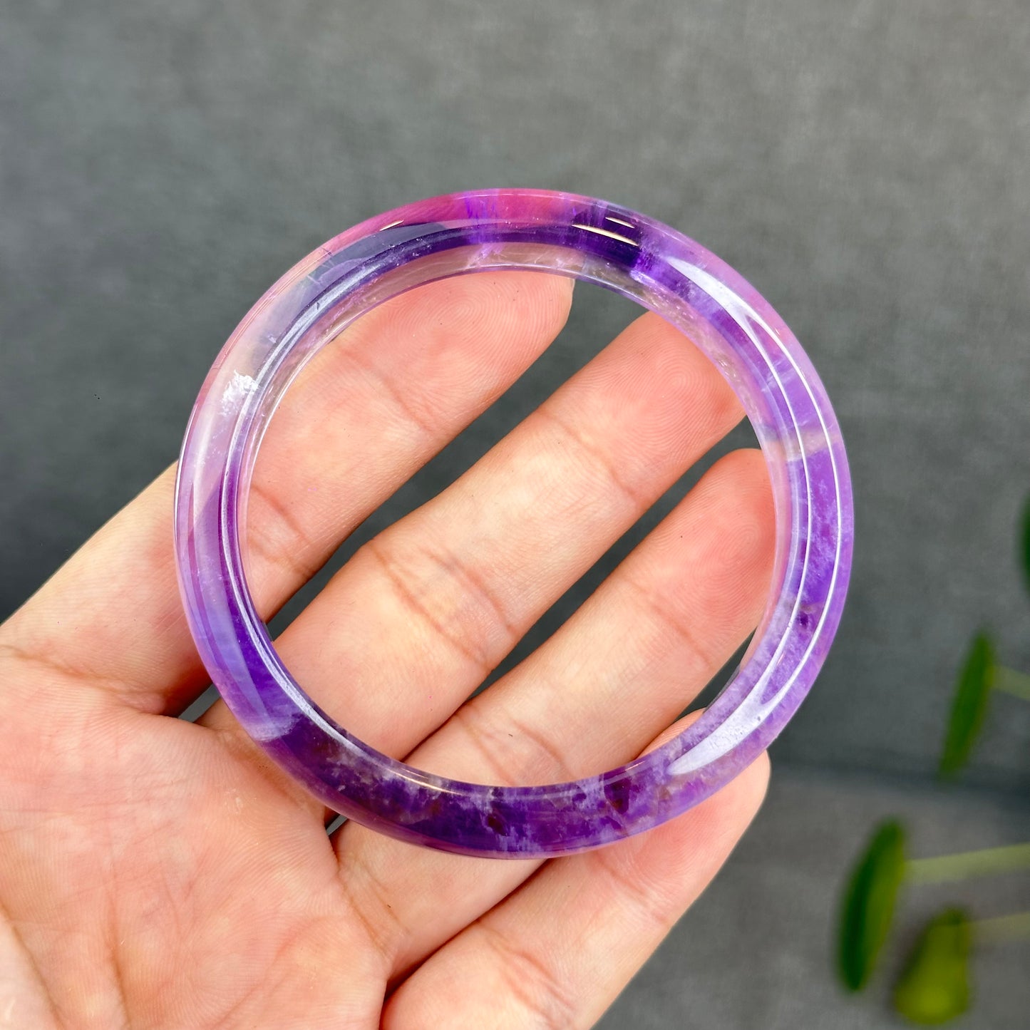 Natural Amethyst VIP Bangle Leaf Style Size 57 mm