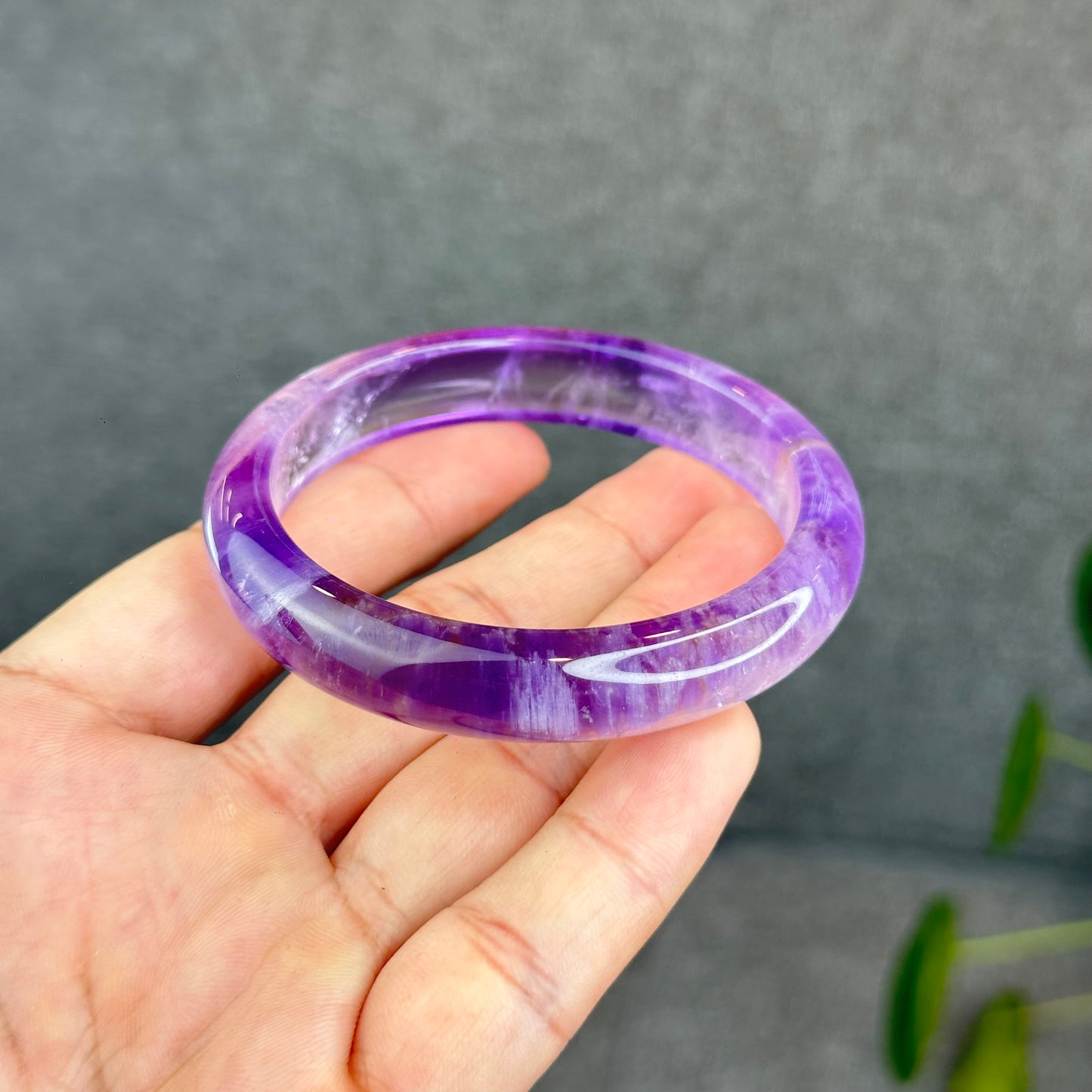 Natural Amethyst VIP Bangle Leaf Style Size 57 mm