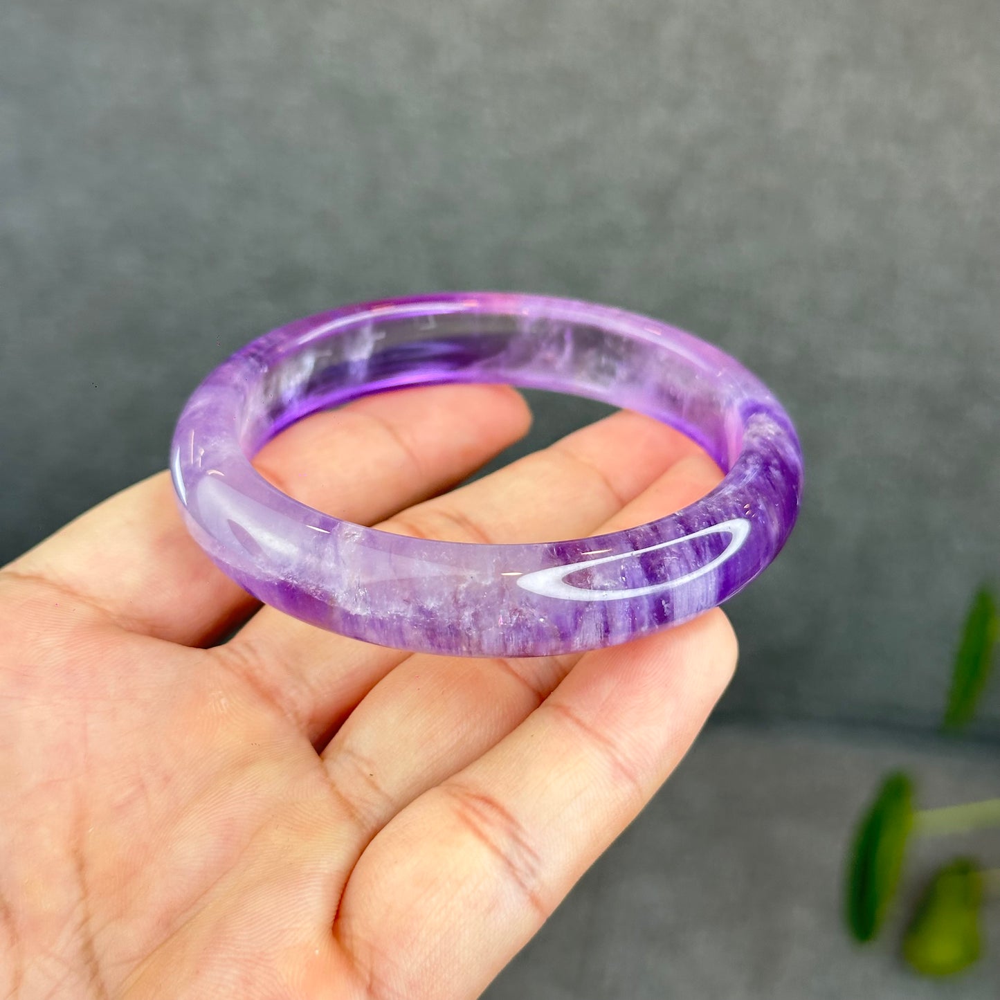 Natural Amethyst VIP Bangle Leaf Style Size 57 mm