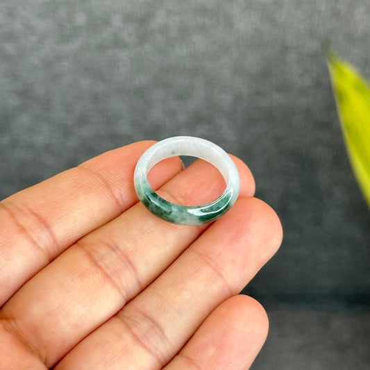 Natural Dark Floating Floral Moss Green Translucent Jadeite Jade Type A Ring Leaf Style Size 1.95