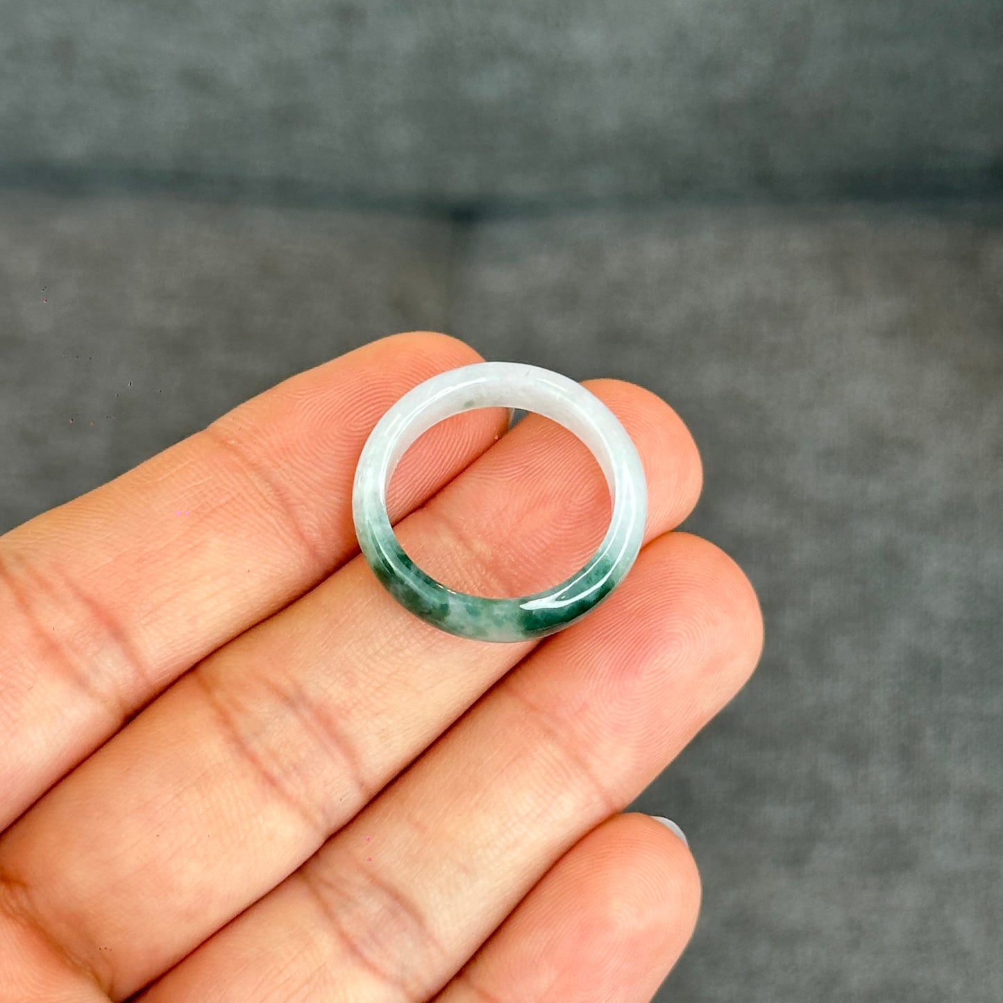 Natural Dark Floating Floral Moss Green Translucent Jadeite Jade Type A Ring Leaf Style Size 1.95