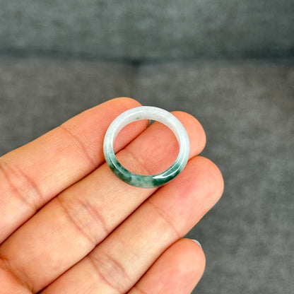 Natural Dark Floating Floral Moss Green Translucent Jadeite Jade Type A Ring Leaf Style Size 1.95