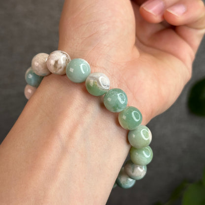 Green Floral Agate Bracelet Size 11.5-12 mm