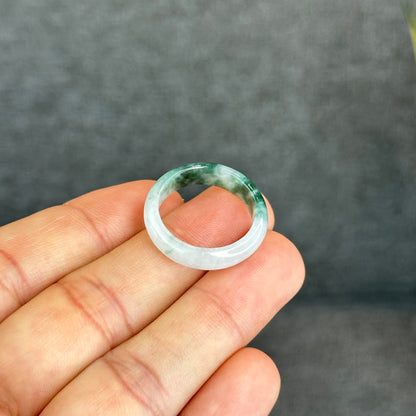 Natural Dark Floating Floral Moss Green Translucent Jadeite Jade Type A Ring Leaf Style Size 1.95
