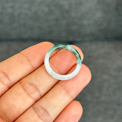 Natural Dark Floating Floral Moss Green Translucent Jadeite Jade Type A Ring Leaf Style Size 1.95