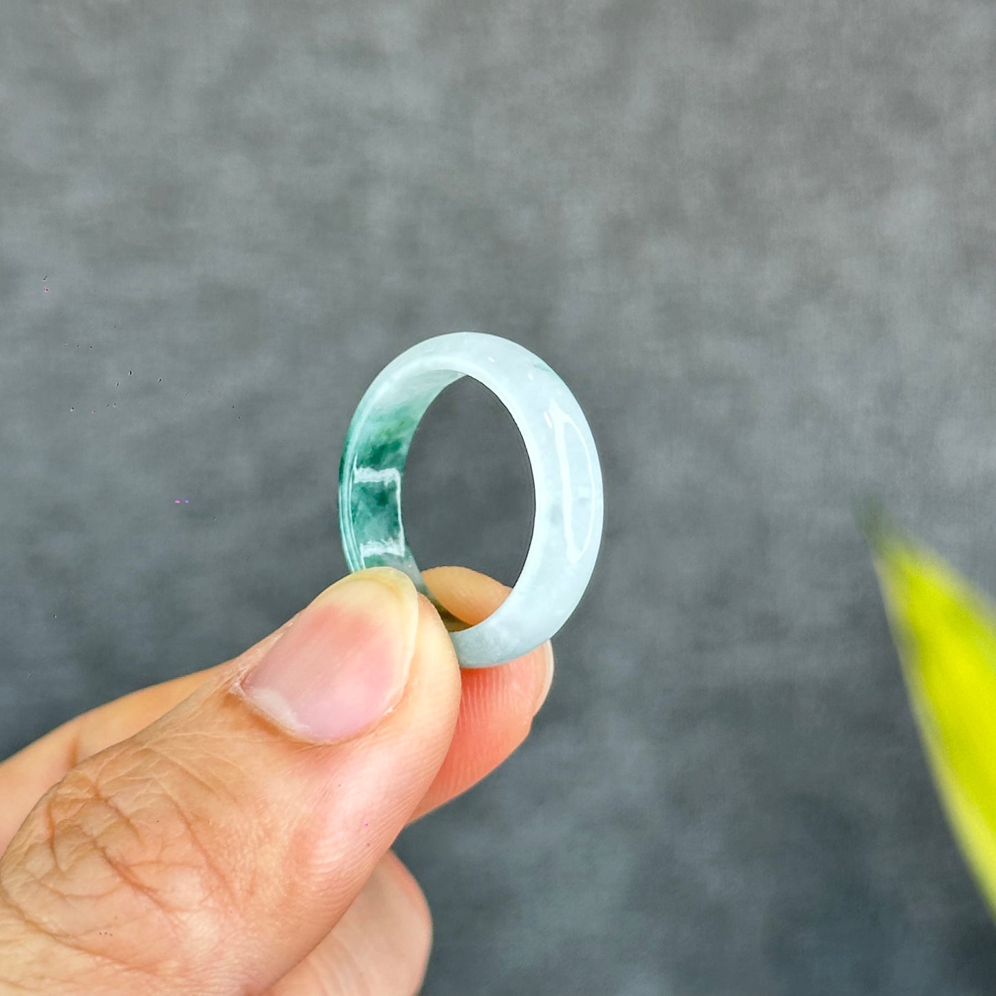 Natural Dark Floating Floral Moss Green Translucent Jadeite Jade Type A Ring Leaf Style Size 1.95