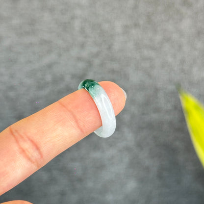 Natural Dark Floating Floral Moss Green Translucent Jadeite Jade Type A Ring Leaf Style Size 1.95