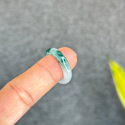 Natural Dark Floating Floral Moss Green Translucent Jadeite Jade Type A Ring Leaf Style Size 1.95