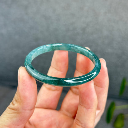 Natural Semi-Translucent Blue Water Jadeite Jade Banlge Leaf Style Size 51.5 mm