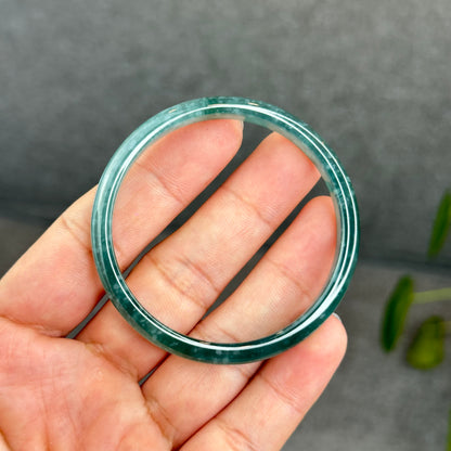 Natural Semi-Translucent Blue Water Jadeite Jade Banlge Leaf Style Size 51.5 mm