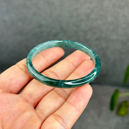 Natural Semi-Translucent Blue Water Jadeite Jade Banlge Leaf Style Size 51.5 mm