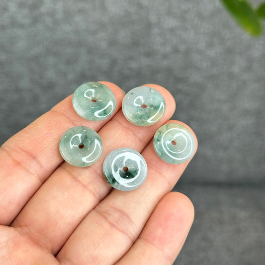 Natural  Floating Moss Floral Green Jadeite Jade Donut Charm