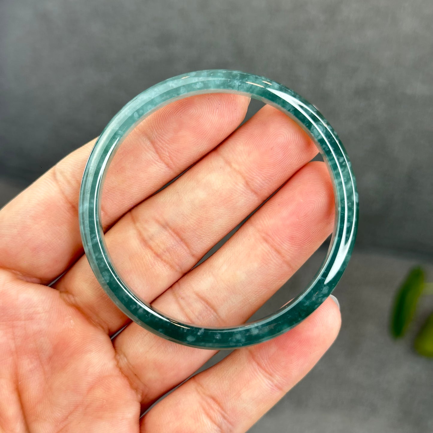 Natural Semi-Translucent Blue Water Jadeite Jade Banlge Leaf Style Size 51.5 mm