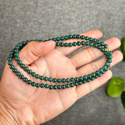 Translucent Dark Water Green Jadeite Jade Triple Wrap Bracelet Size 5.5-6 mm