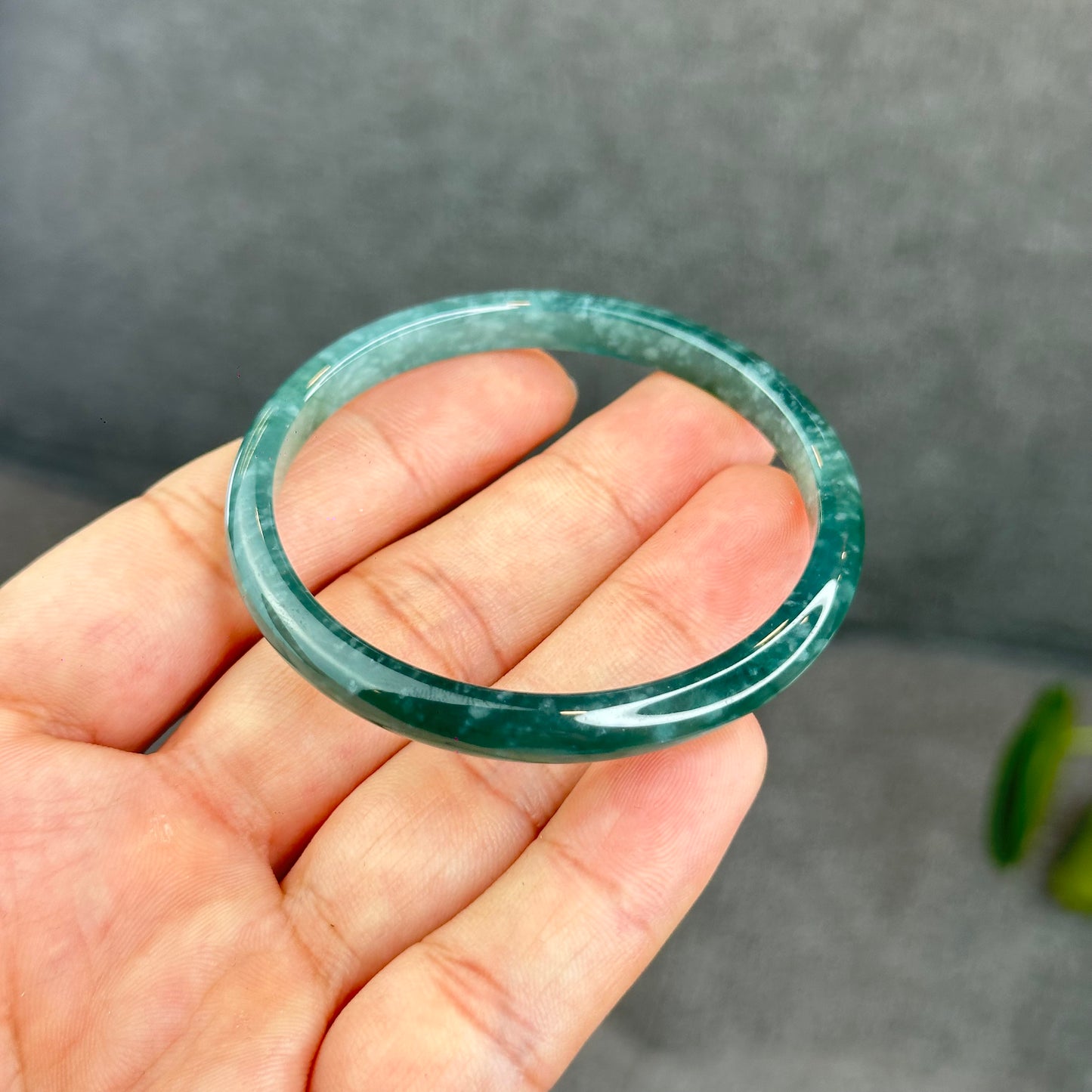 Natural Semi-Translucent Blue Water Jadeite Jade Banlge Leaf Style Size 51.5 mm