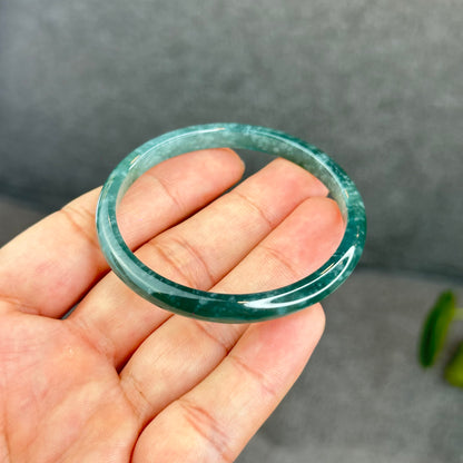 Natural Semi-Translucent Blue Water Jadeite Jade Banlge Leaf Style Size 51.5 mm