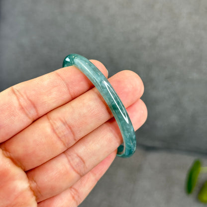 Natural Semi-Translucent Blue Water Jadeite Jade Banlge Leaf Style Size 51.5 mm