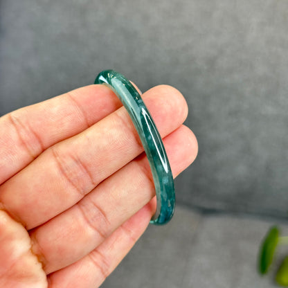 Natural Semi-Translucent Blue Water Jadeite Jade Banlge Leaf Style Size 51.5 mm